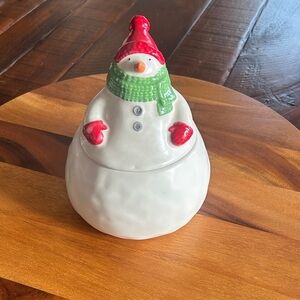 Hallmark Snowman Cookie Jar with Red and Green Accents